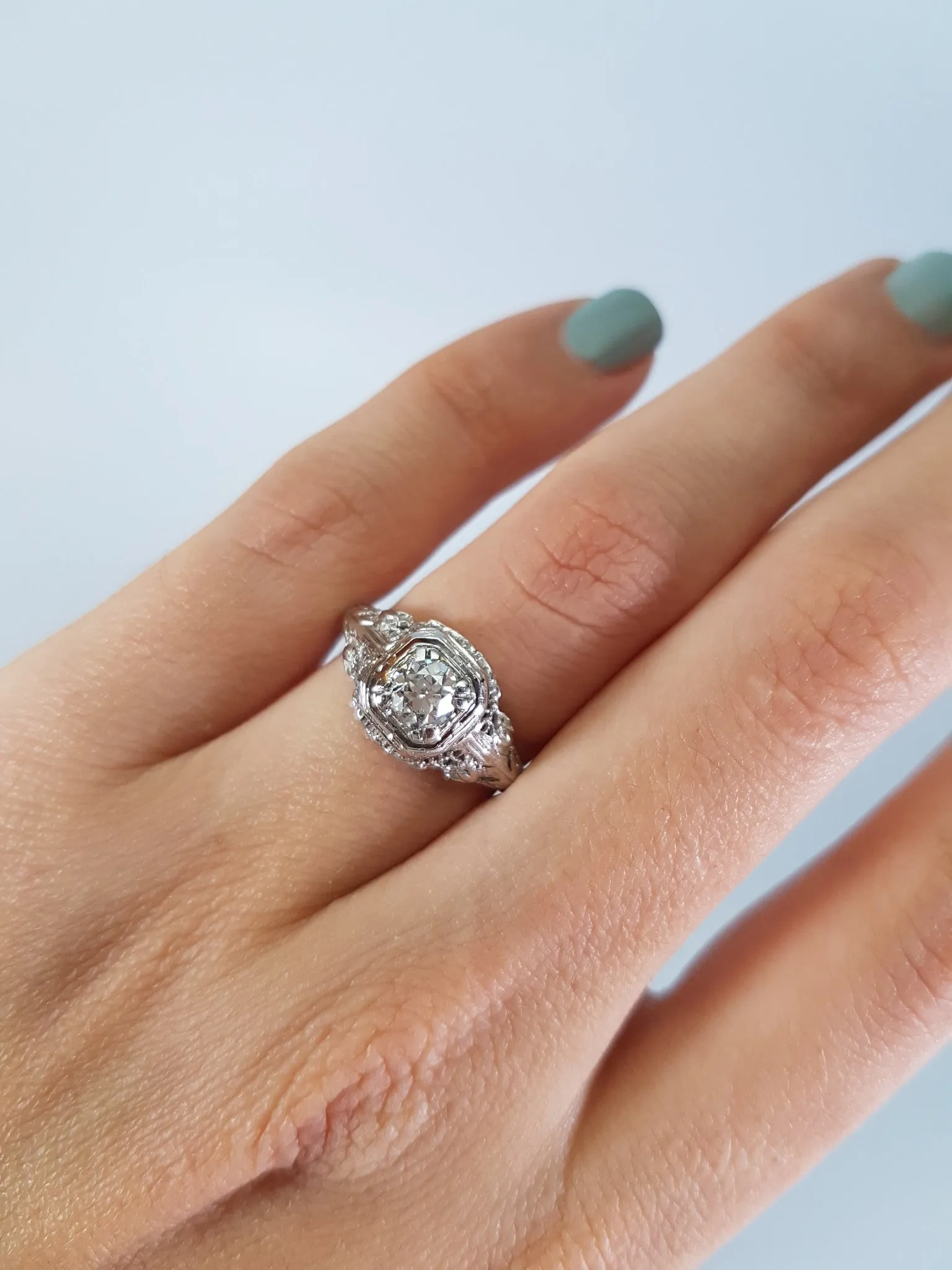 0.36CT OLD EUROPEAN CUT DIAMOND SOLITAIRE IN ART DECO VINTAGE SETTING