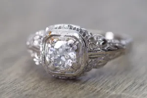 0.36CT OLD EUROPEAN CUT DIAMOND SOLITAIRE IN ART DECO VINTAGE SETTING