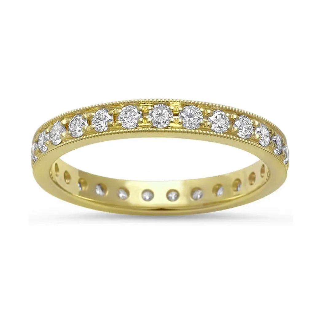 0.68ct Round Pavé Diamonds in 14K Yellow Gold Wedding Eternity Band Ring