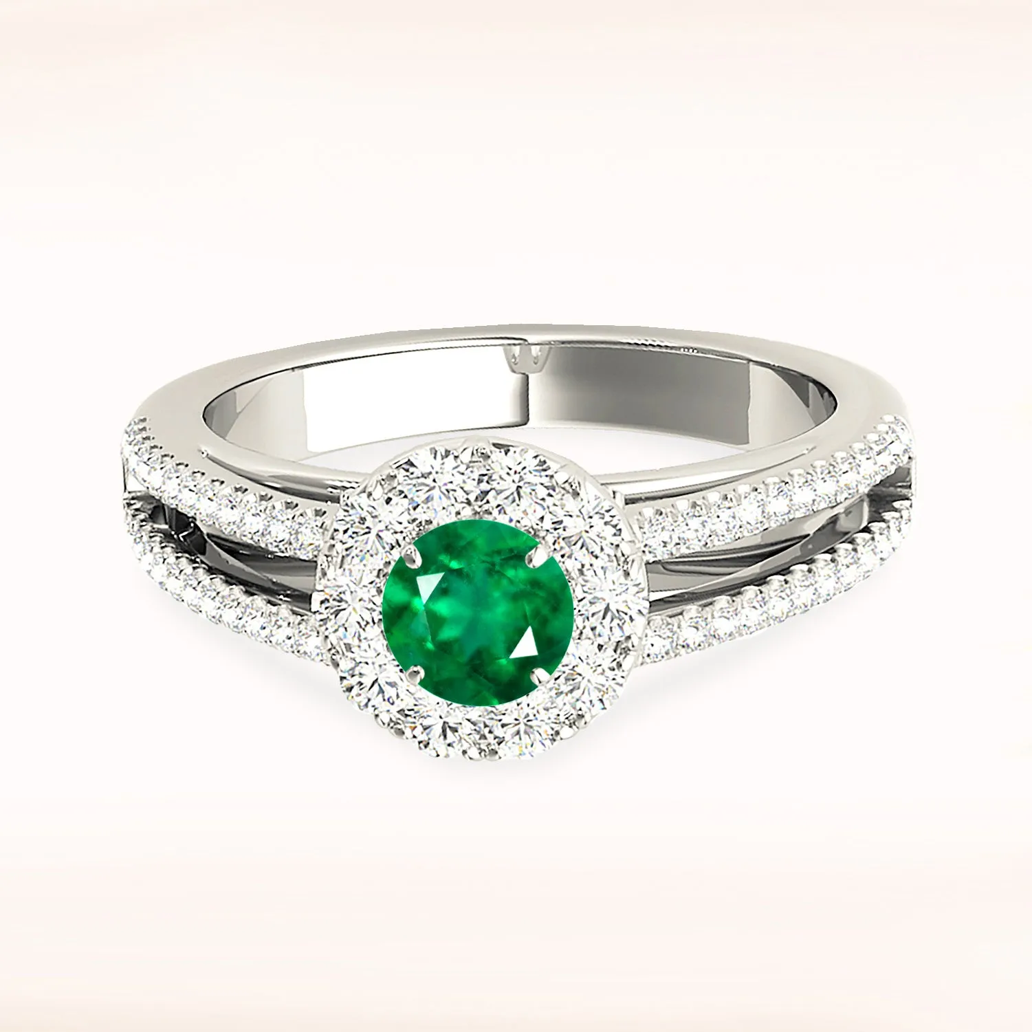 0.85 ct. Genuine Emerald Ring With Halo And Split Band