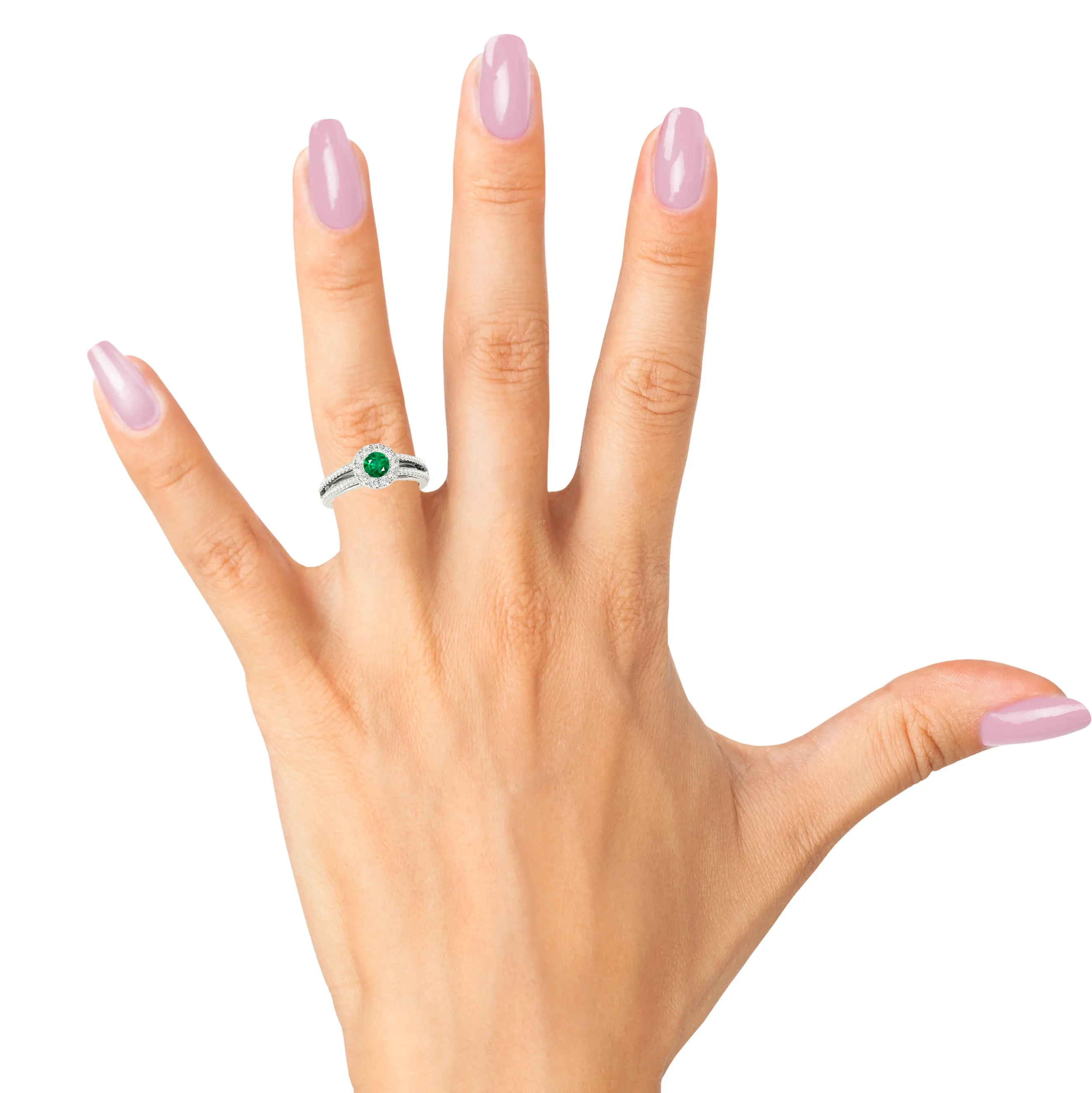 0.85 ct. Genuine Emerald Ring With Halo And Split Band