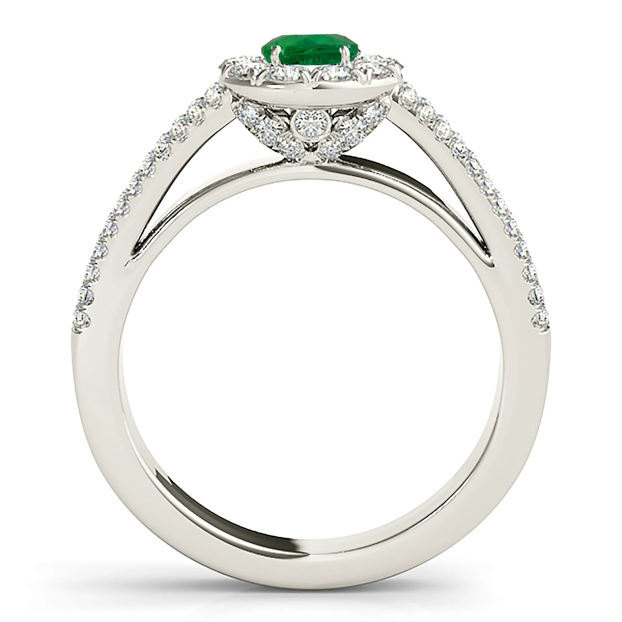 0.85 ct. Genuine Emerald Ring With Halo And Split Band