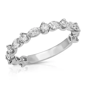 0.89 CT. Marquise, Round, Pear Diamond Alternating Anniversary Band in 14K White Gold