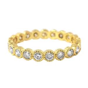 0.93ct Round Diamonds in 18K Yellow Gold Milgrain Bezel Wedding Eternity Band Ring