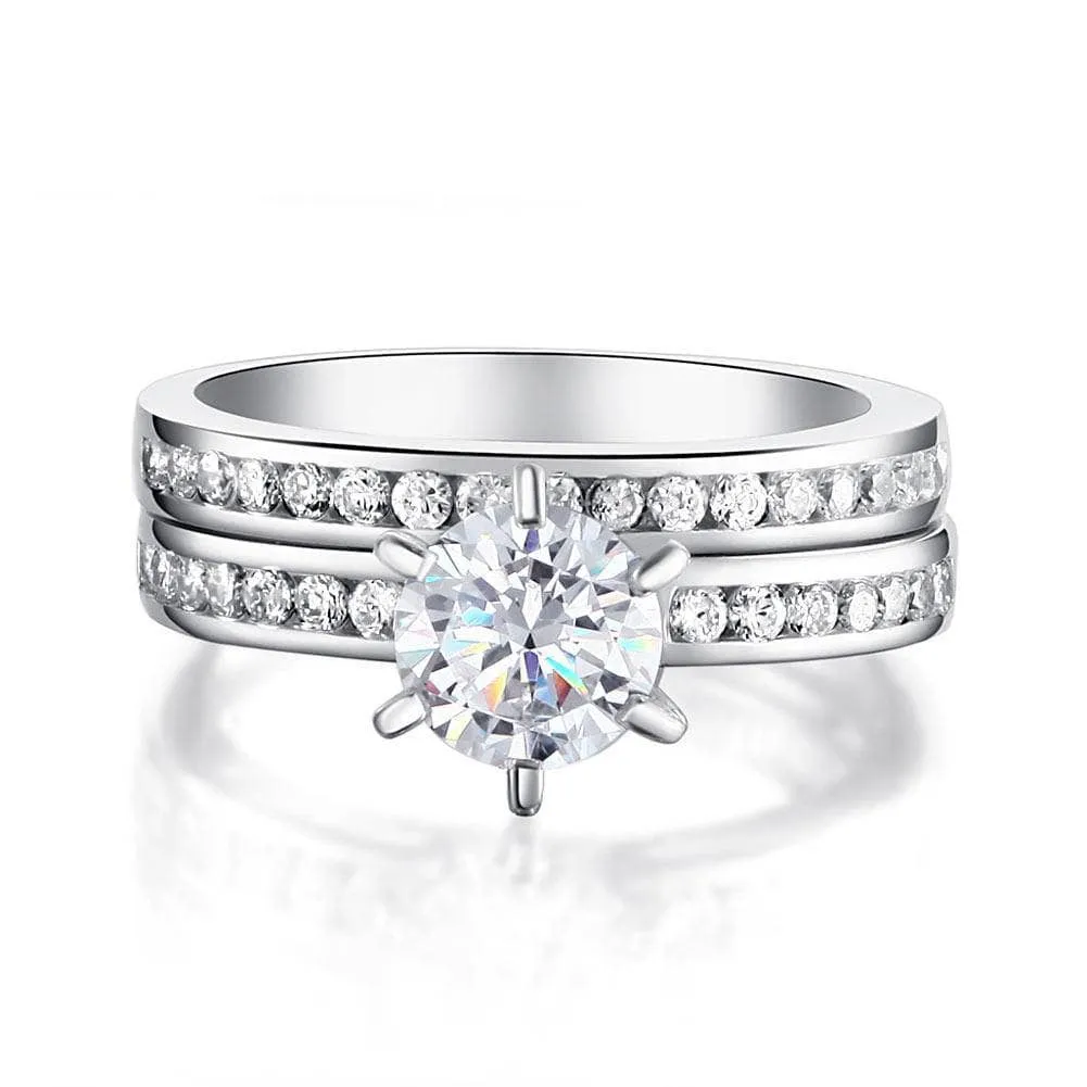 1 Carat Round Cut Created Diamond 2-Pc Wedding Engagement Ring Set
