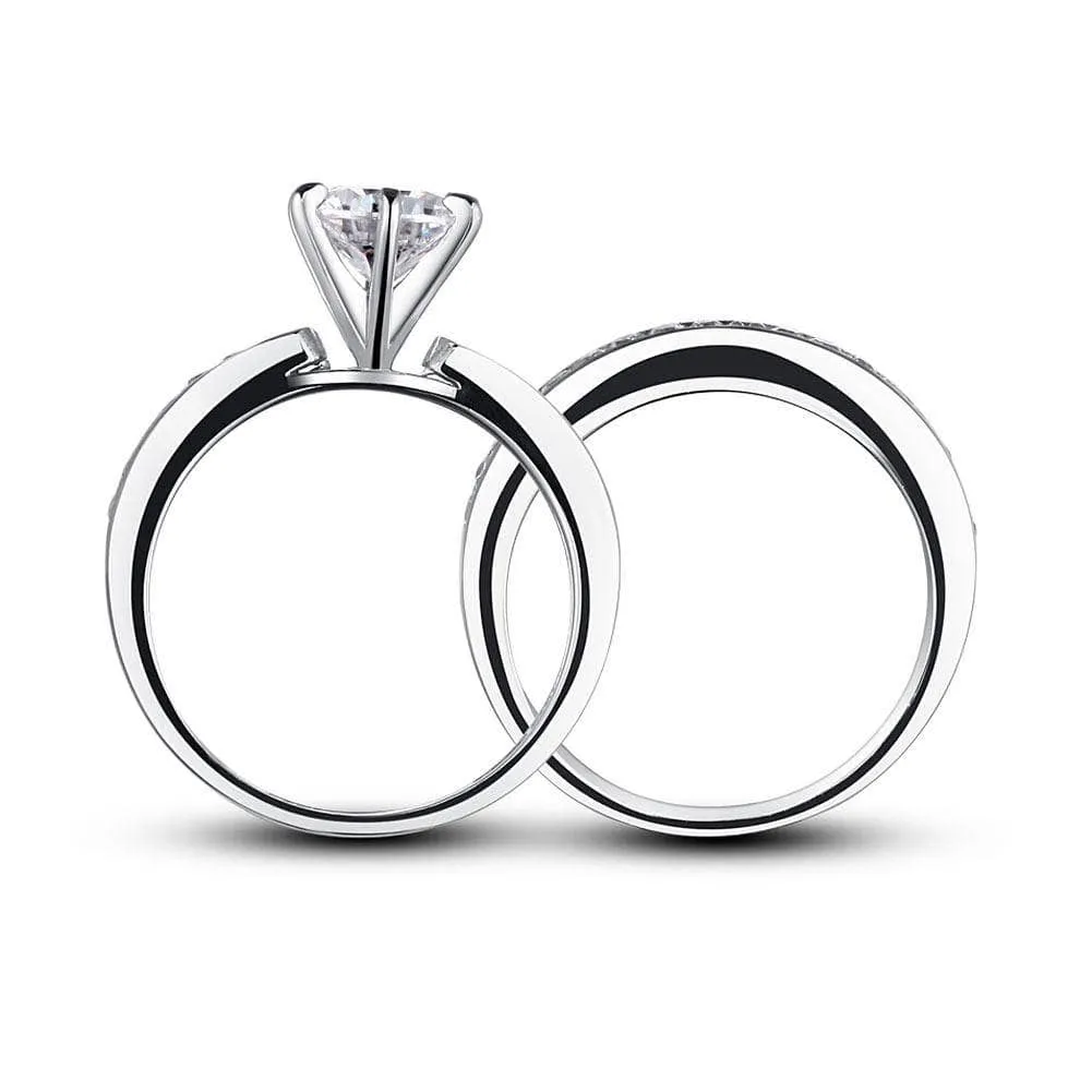 1 Carat Round Cut Created Diamond 2-Pc Wedding Engagement Ring Set