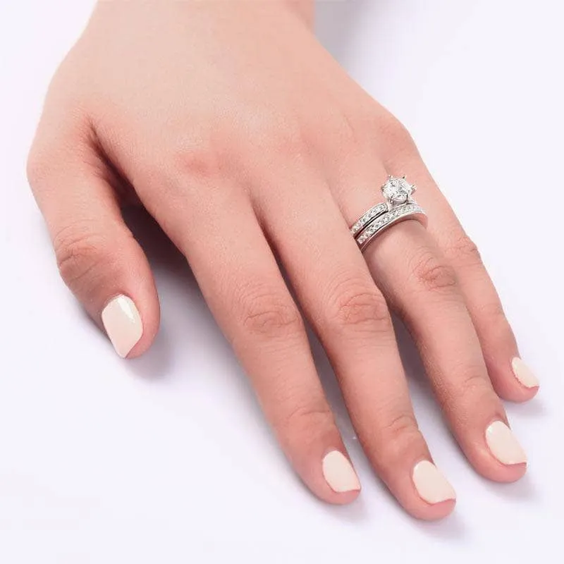 1 Carat Round Cut Created Diamond 2-Pc Wedding Engagement Ring Set