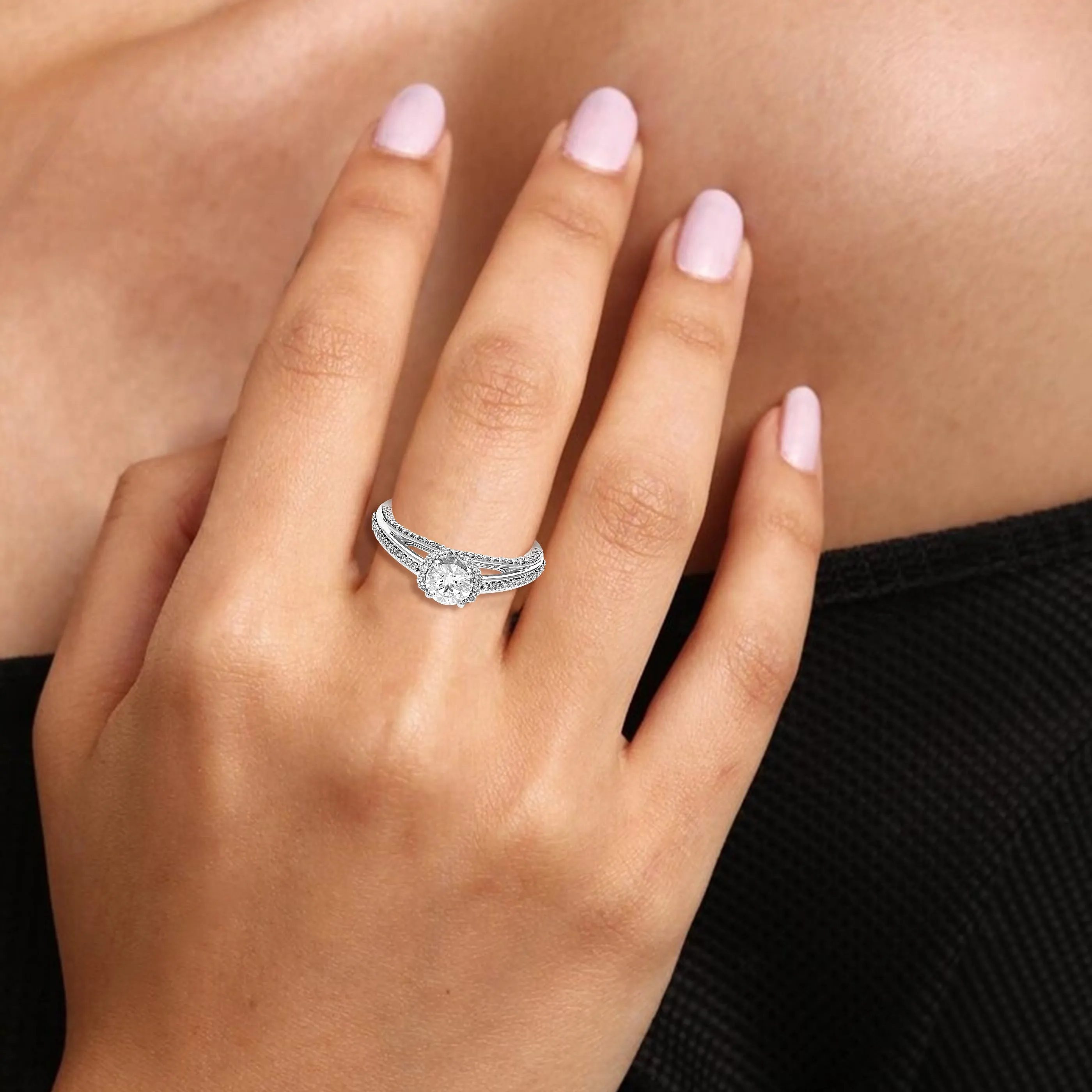 1 cttw Lab Grown Diamond Engagement Rings in 14K White Gold