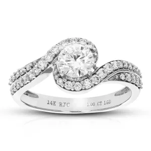 1 cttw Lab Grown Diamond Halo Engagement Rings in 14K White Gold