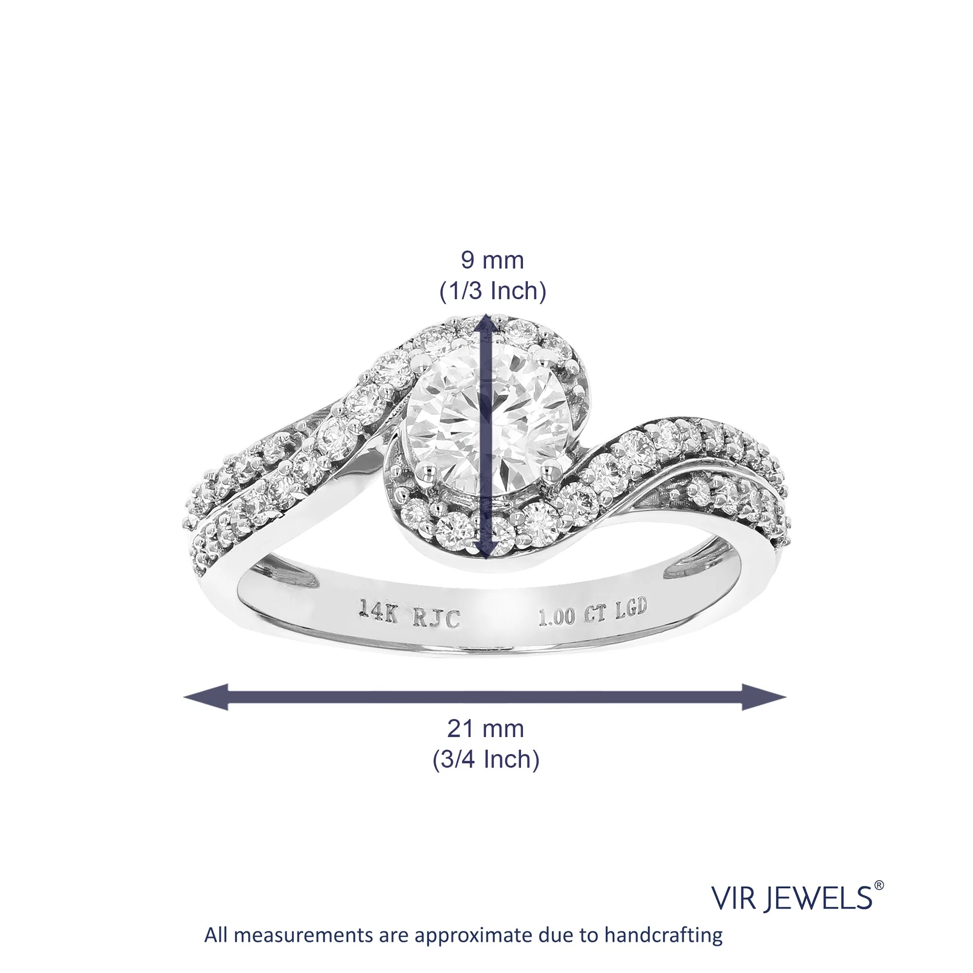 1 cttw Lab Grown Diamond Halo Engagement Rings in 14K White Gold