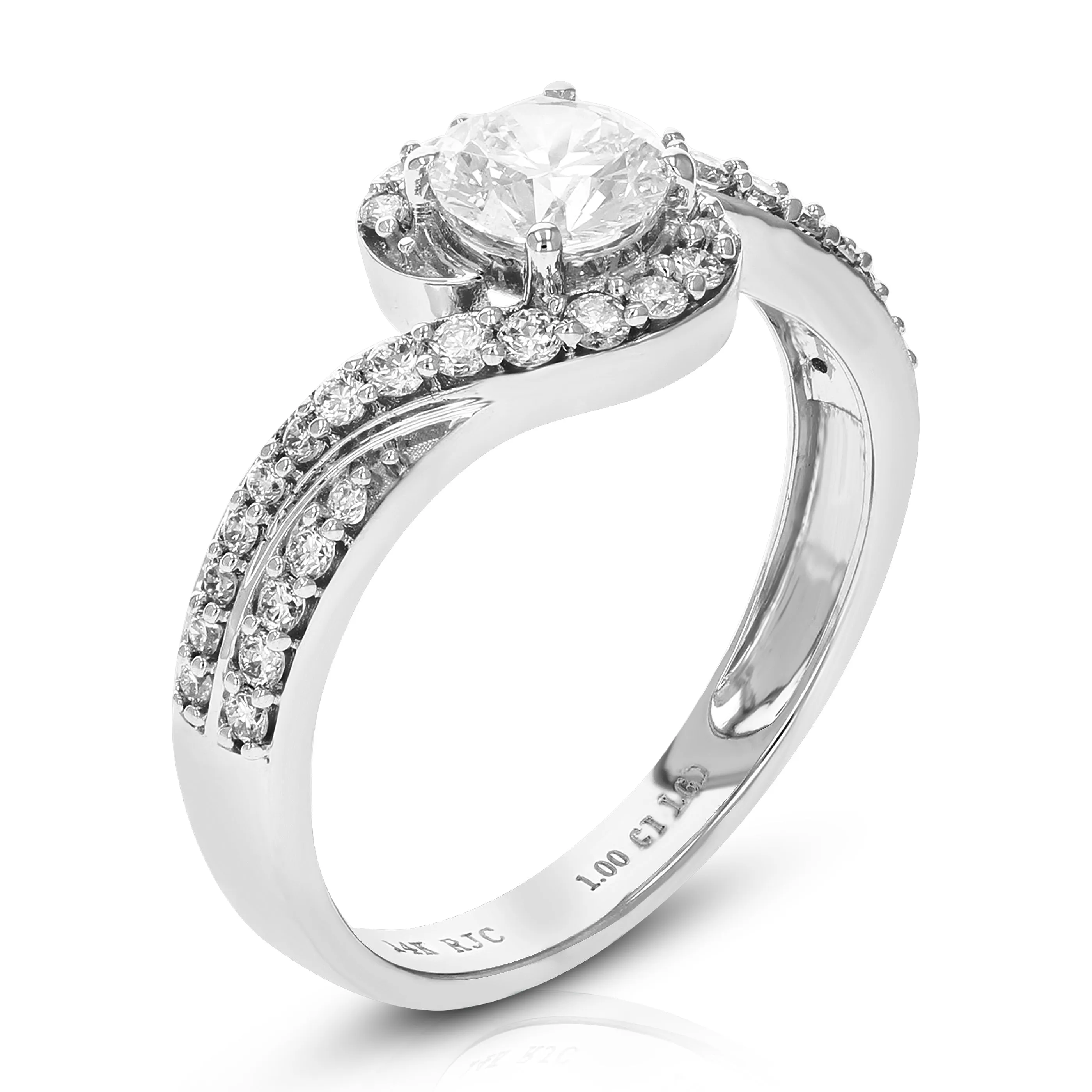 1 cttw Lab Grown Diamond Halo Engagement Rings in 14K White Gold