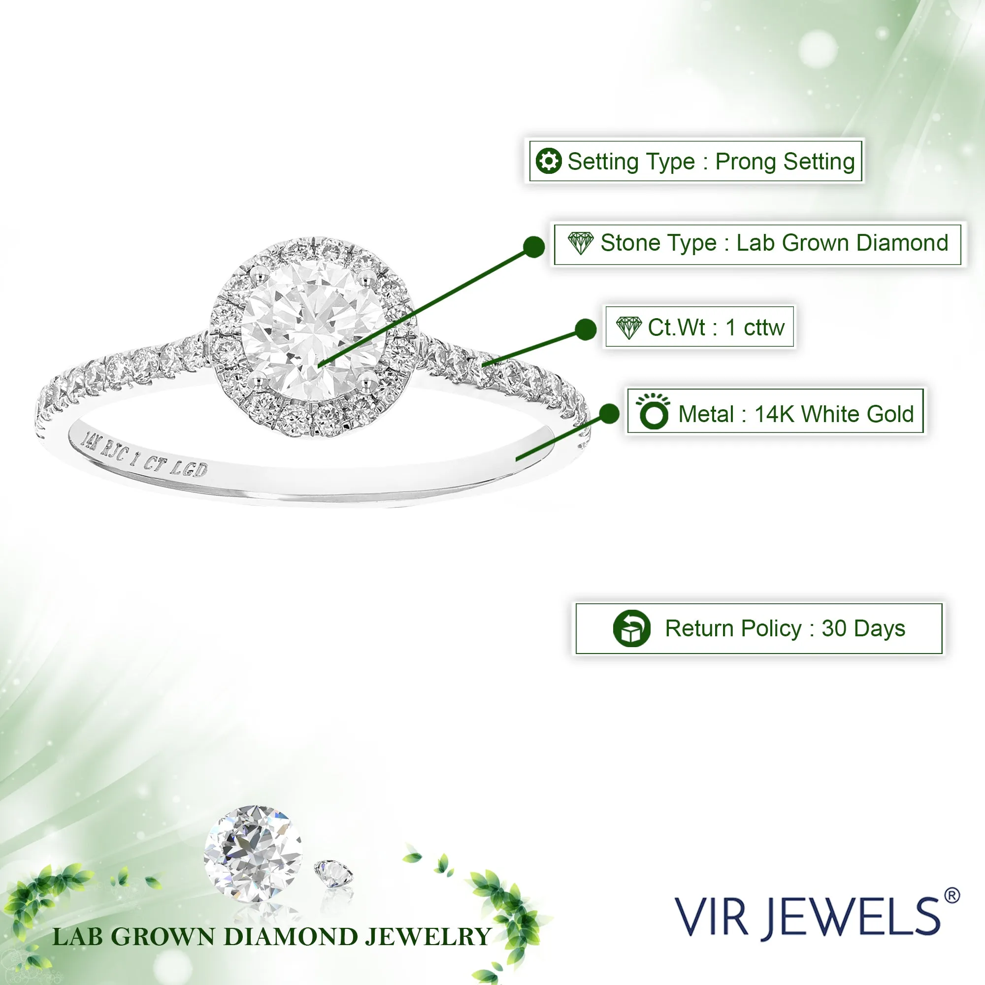 1 cttw Lab Grown Diamond Round Engagement Rings in 14K White Gold