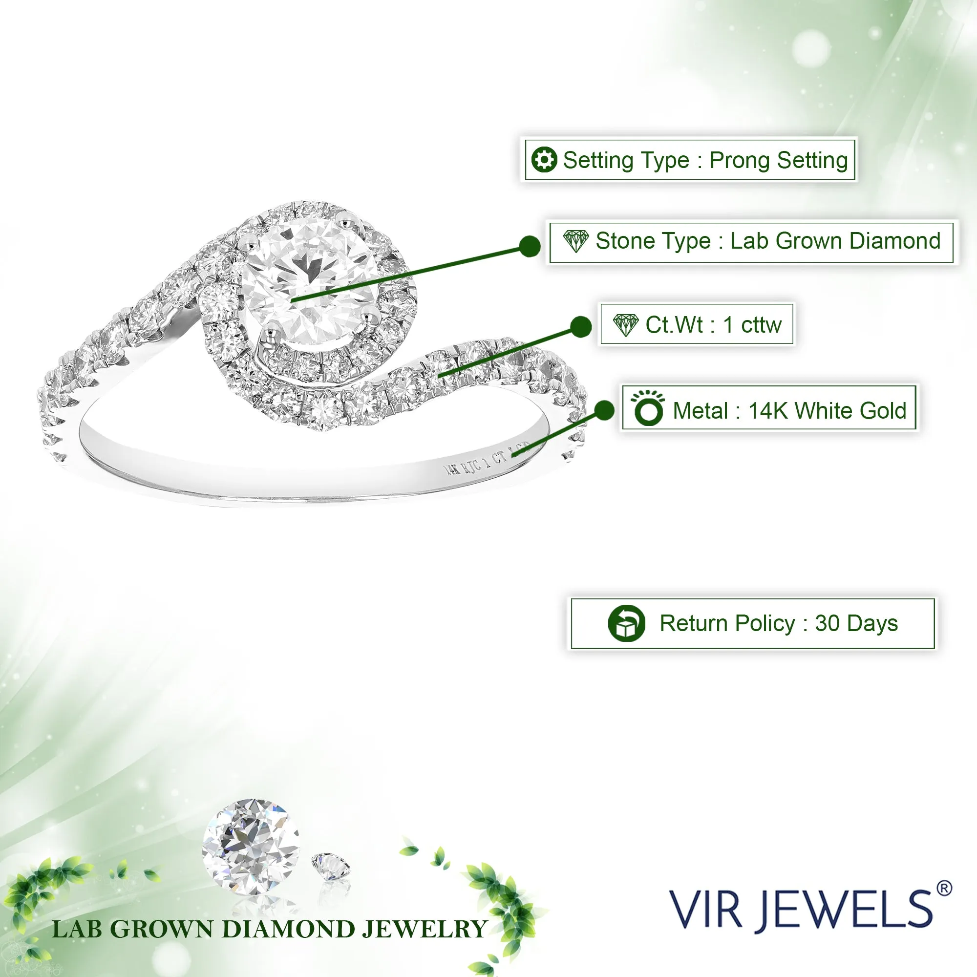 1 cttw Lab Grown Diamond Solitaire Wedding Rings in 14K White Gold