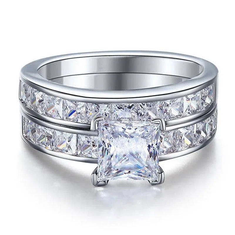 1.0 Ct Princess Cut Diamond Wedding Engagement Ring Set