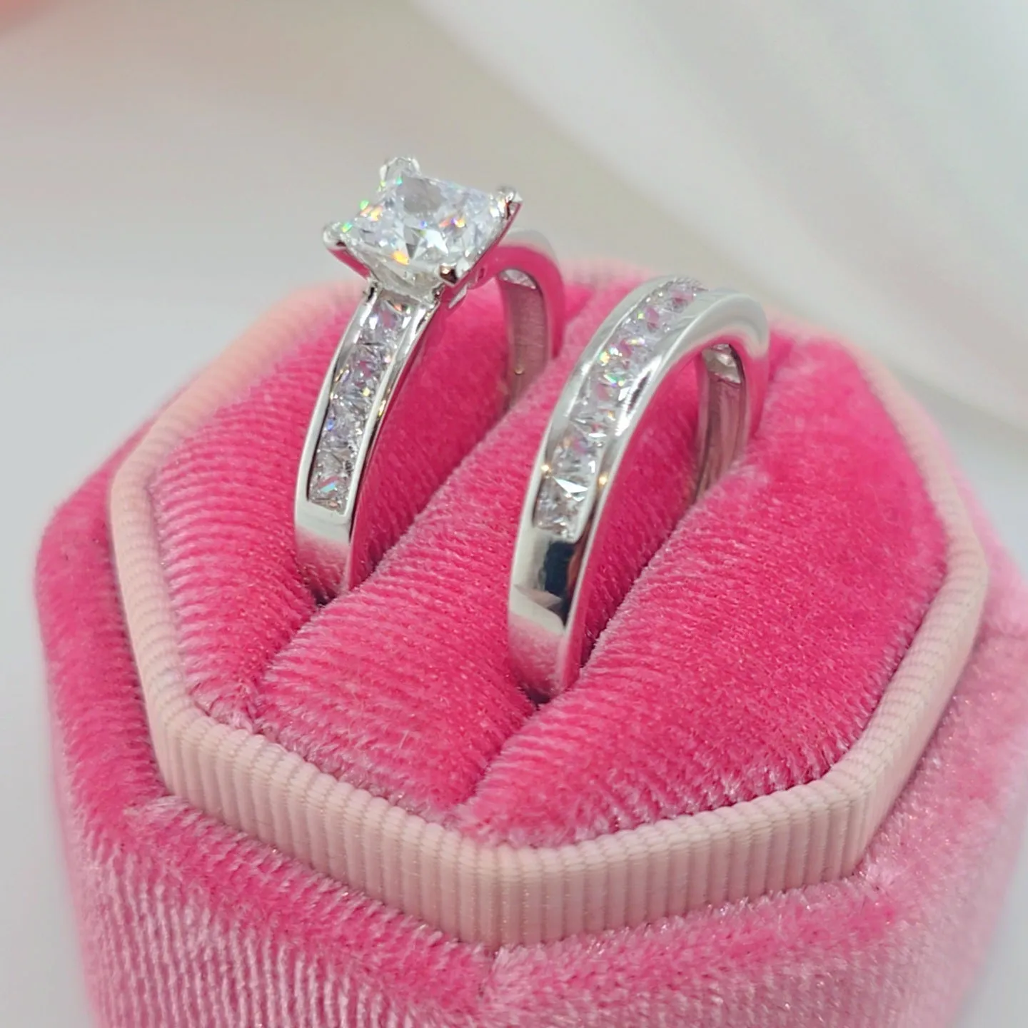 1.0 Ct Princess Cut Diamond Wedding Engagement Ring Set