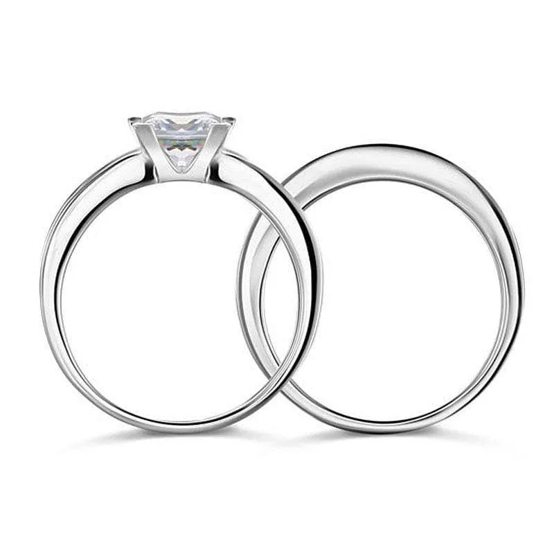 1.0 Ct Princess Cut Diamond Wedding Engagement Ring Set