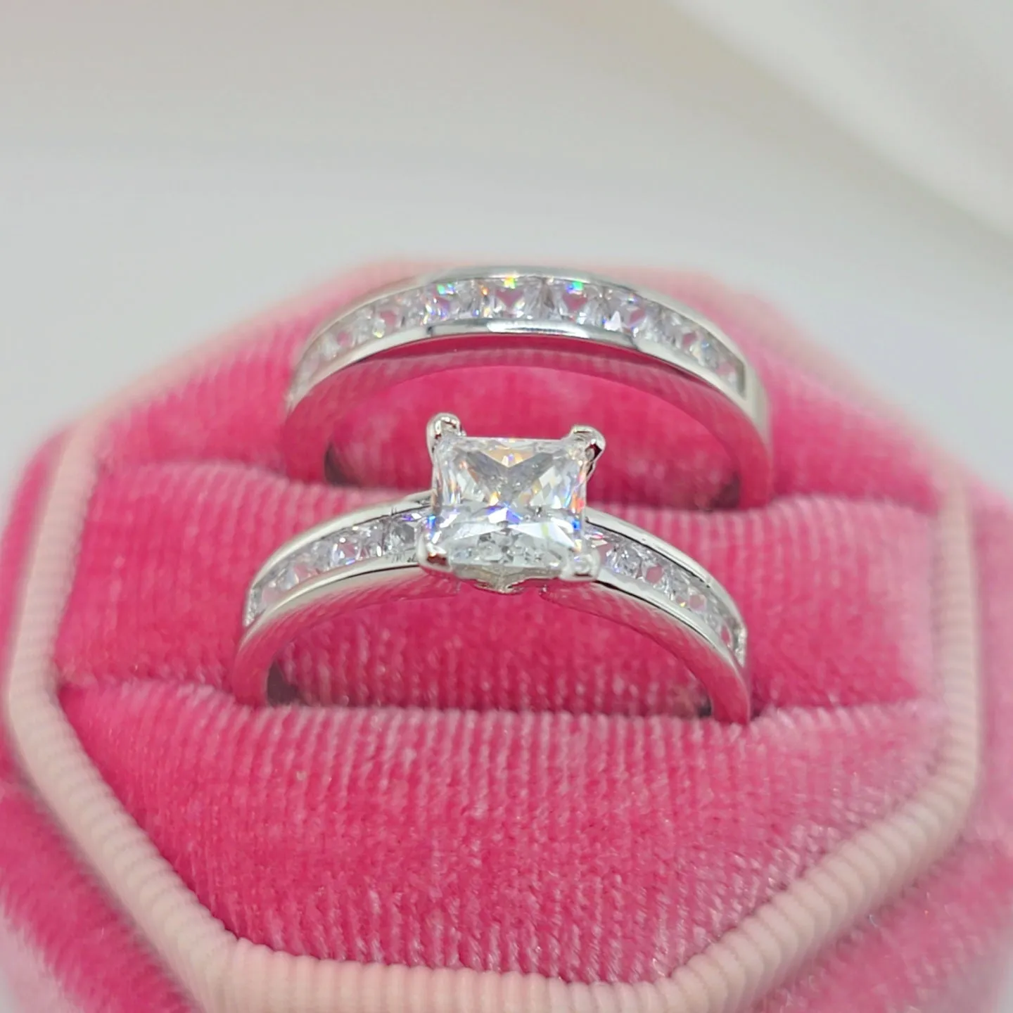 1.0 Ct Princess Cut Diamond Wedding Engagement Ring Set