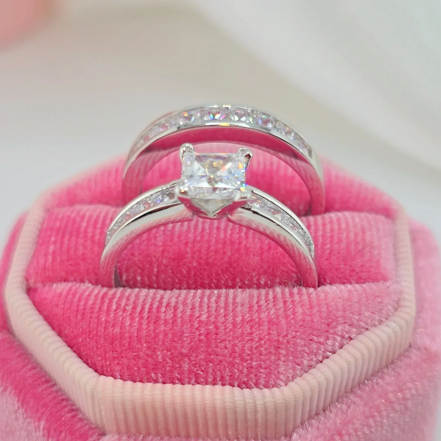 1.0 Ct Princess Cut Diamond Wedding Engagement Ring Set