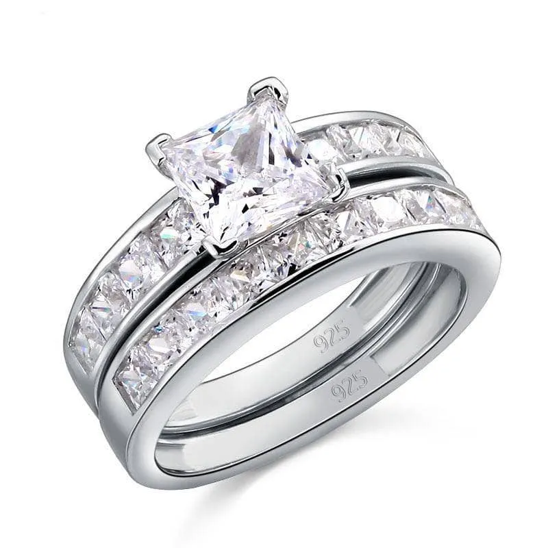 1.0 Ct Princess Cut Diamond Wedding Engagement Ring Set