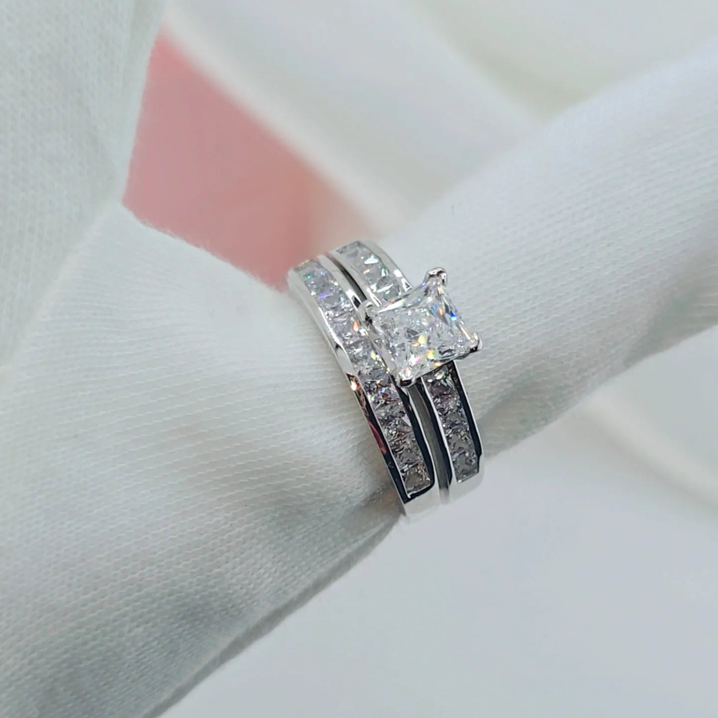1.0 Ct Princess Cut Diamond Wedding Engagement Ring Set