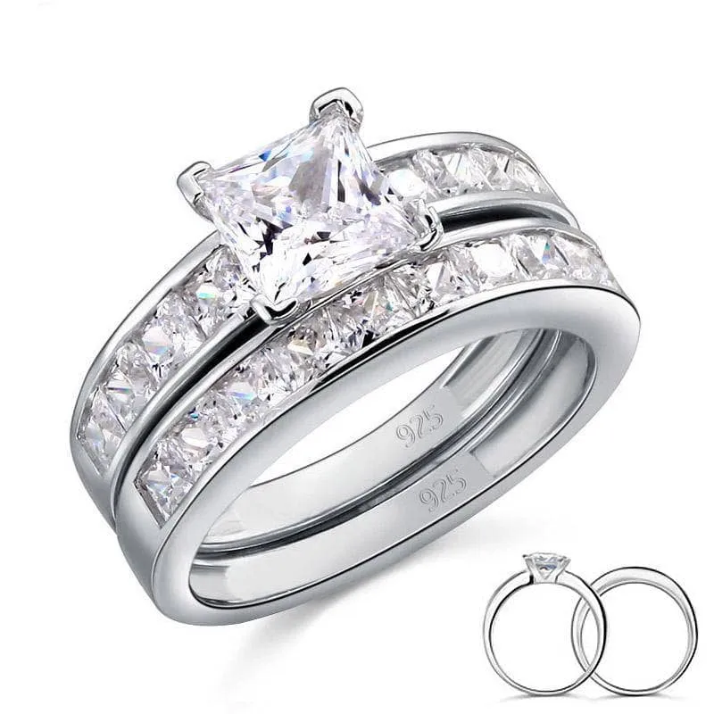 1.0 Ct Princess Cut Diamond Wedding Engagement Ring Set
