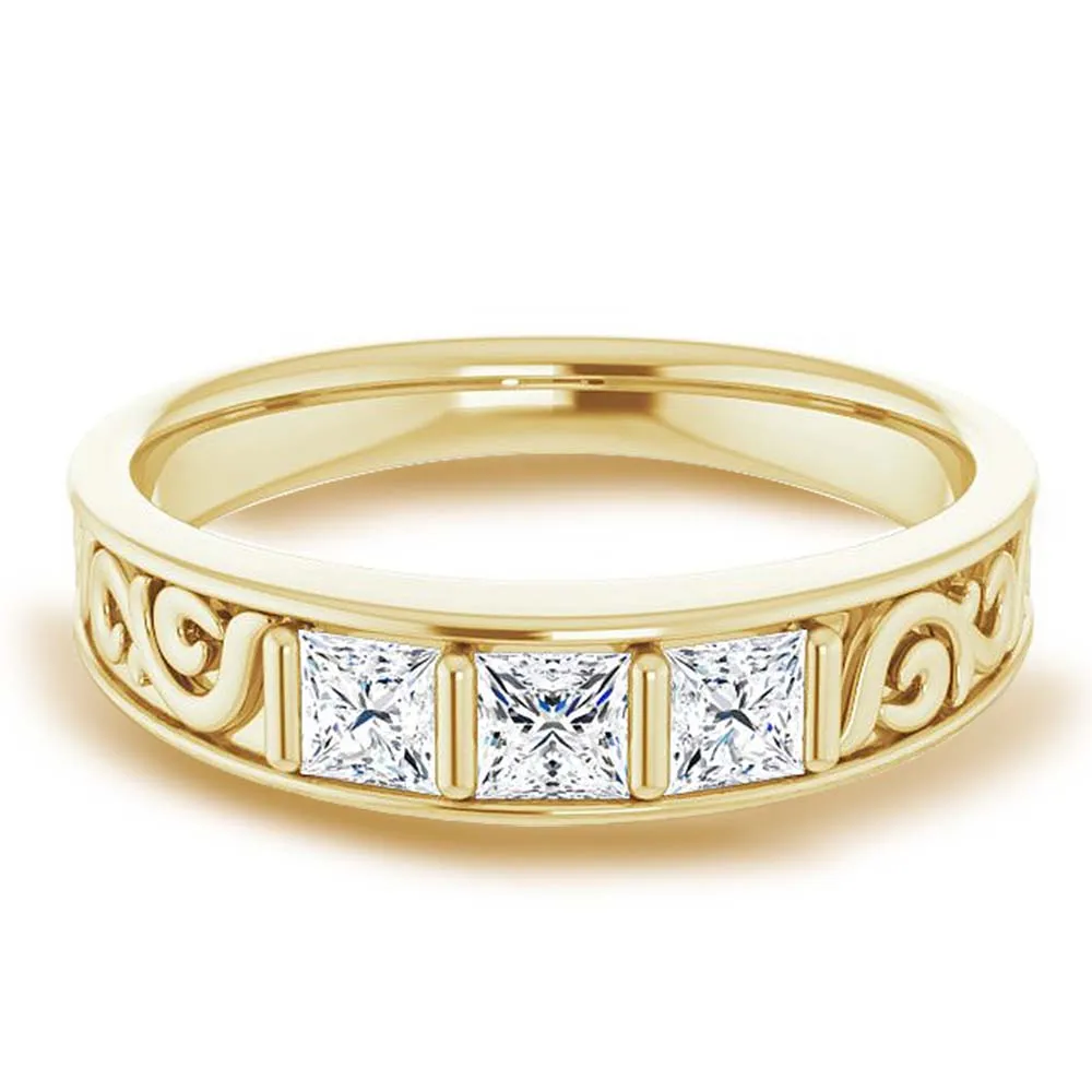 1.0 ctw Bar Set Princess Diamond Men's Ring Filigree Accent
