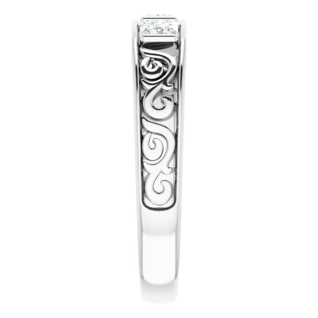 1.0 ctw Bar Set Princess Diamond Men's Ring Filigree Accent