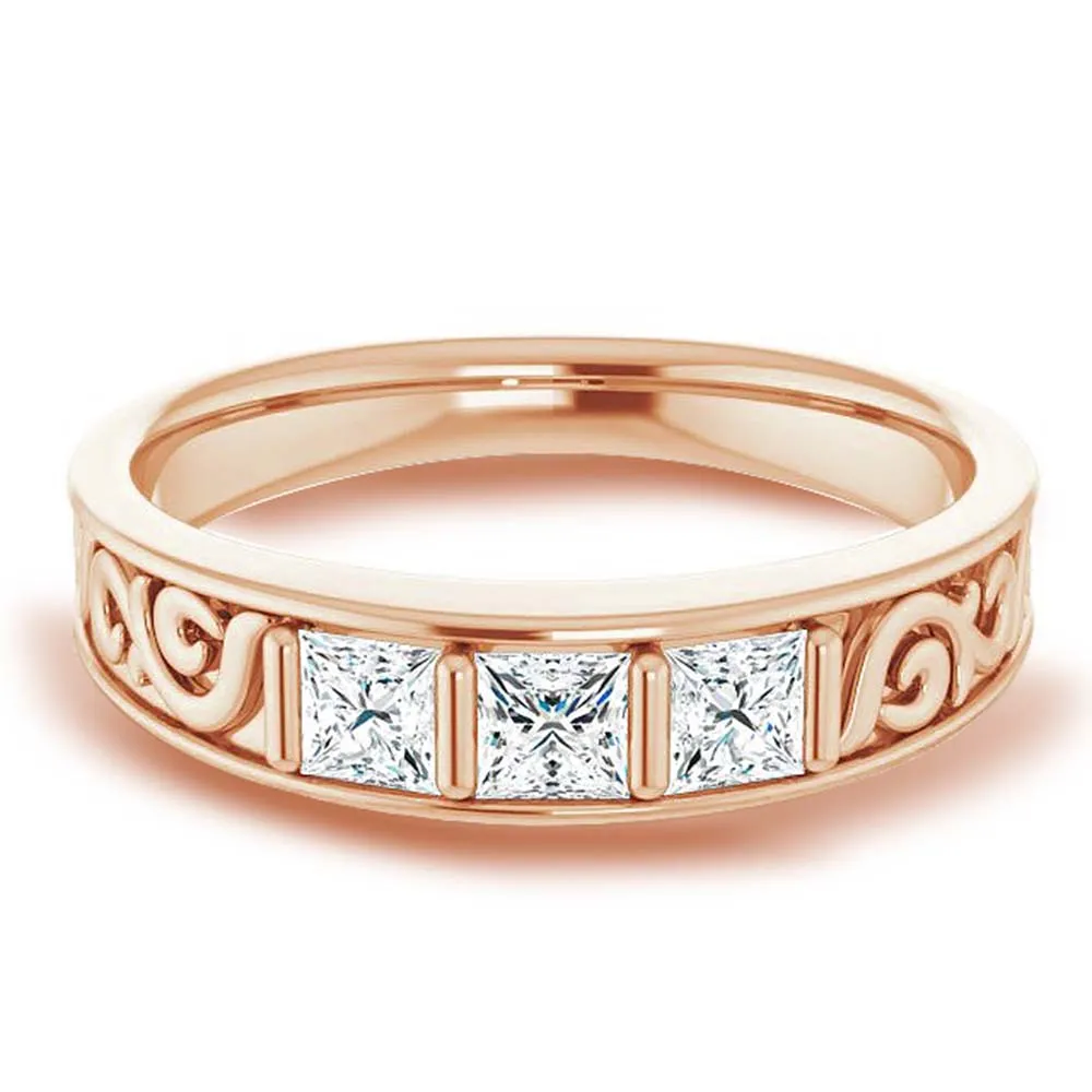 1.0 ctw Bar Set Princess Diamond Men's Ring Filigree Accent