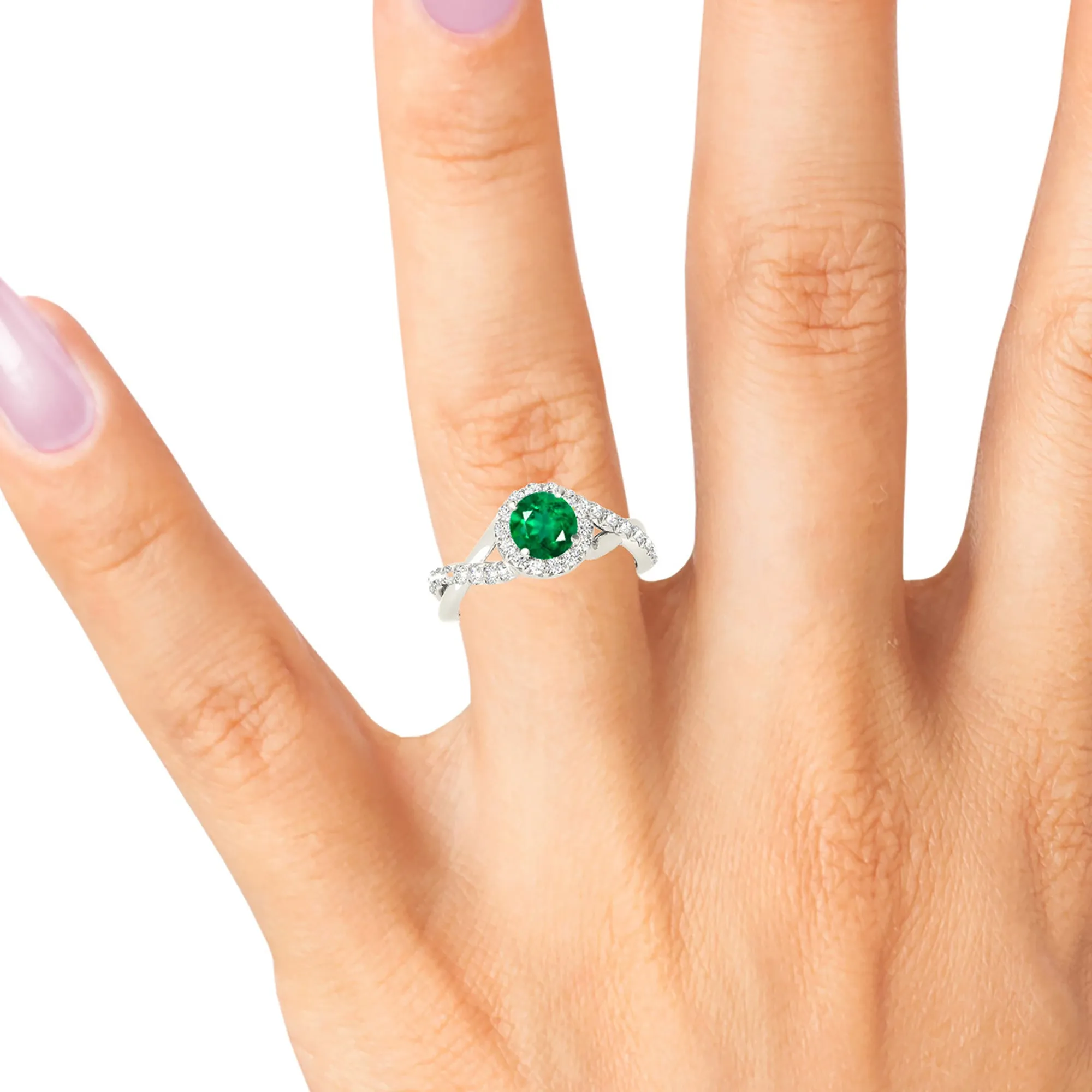 1.00 ct. Genuine Emerald Ring with Halo And Open Braid Diamond Band
