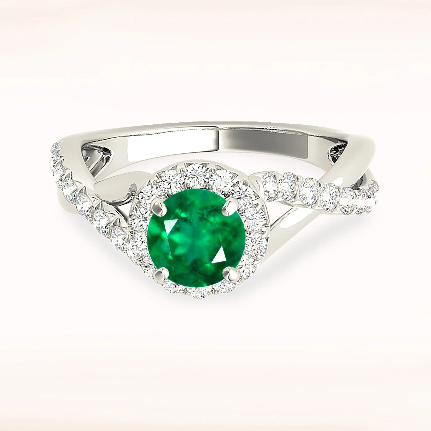 1.00 ct. Genuine Emerald Ring with Halo And Open Braid Diamond Band