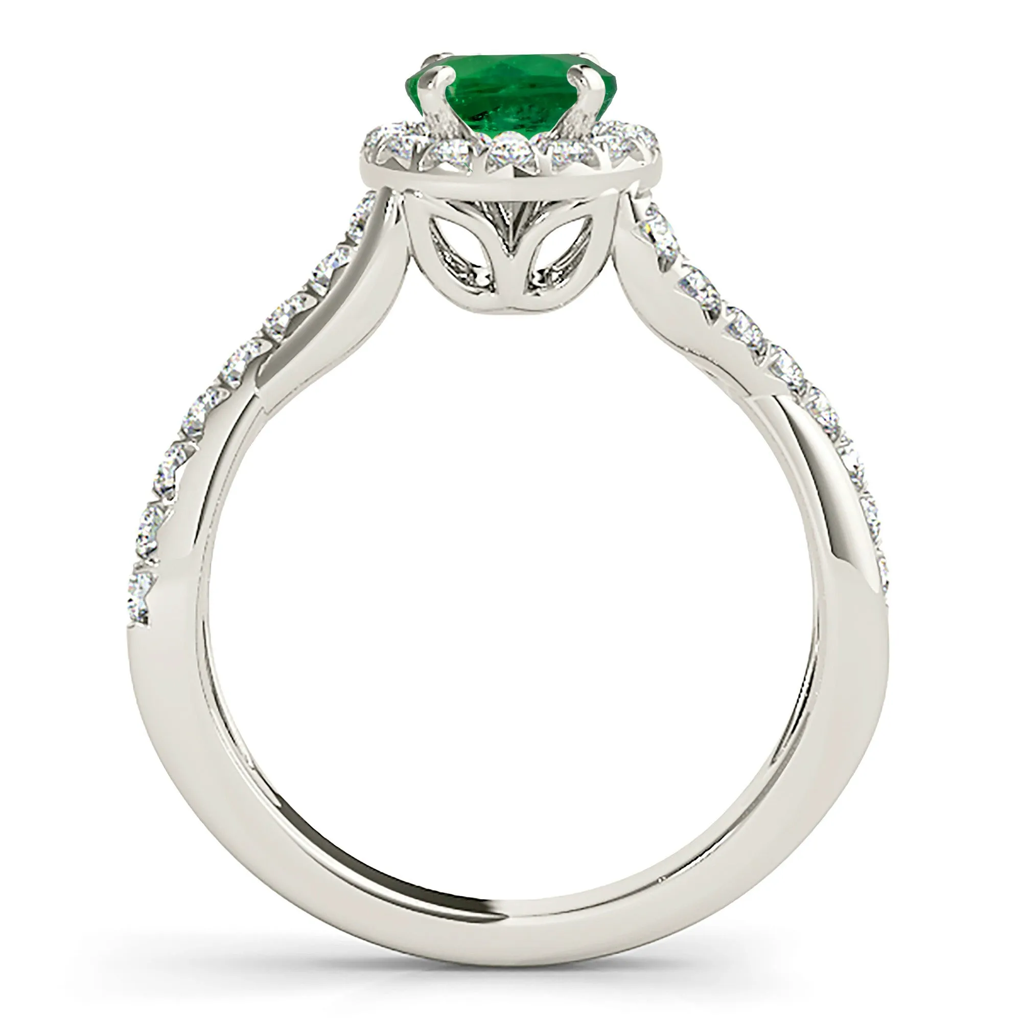 1.00 ct. Genuine Emerald Ring with Halo And Open Braid Diamond Band