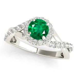 1.00 ct. Genuine Emerald Ring with Halo And Open Braid Diamond Band