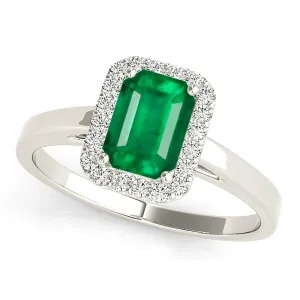 1.00 ct. Genuine Emerald Ring With Halo and Solid Gold Band