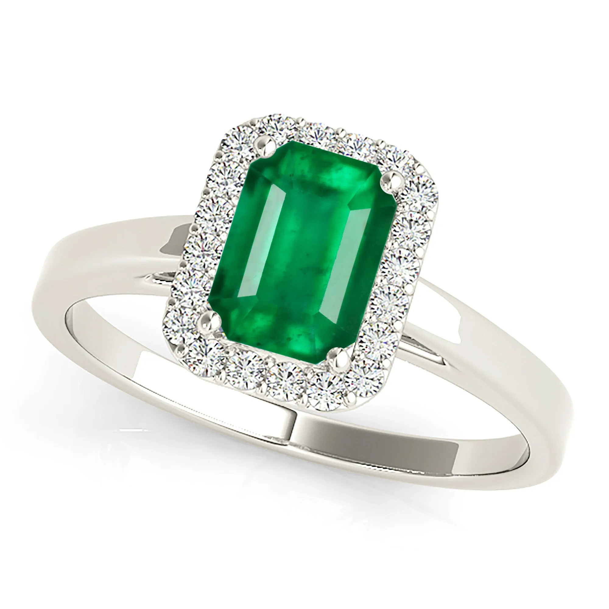 1.00 ct. Genuine Emerald Ring With Halo and Solid Gold Band