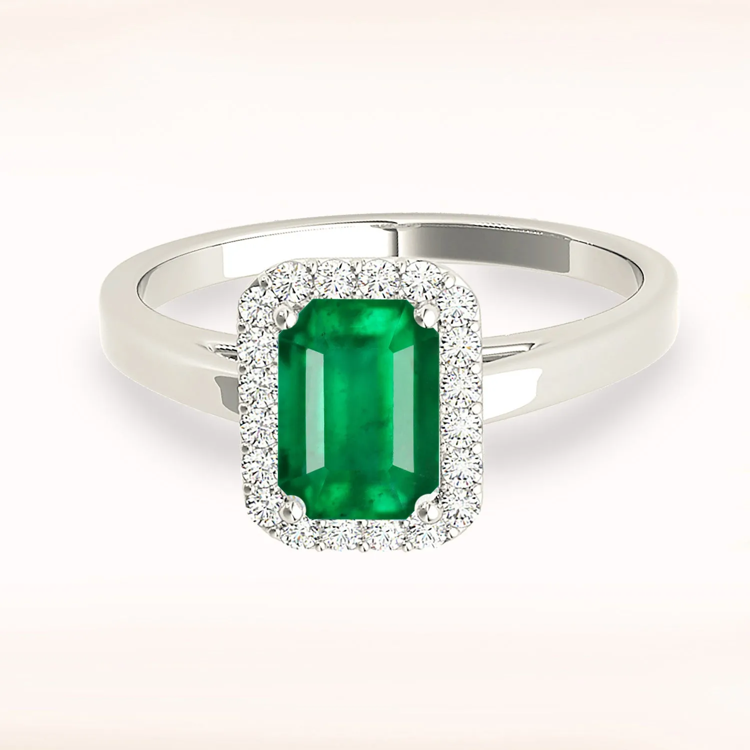 1.00 ct. Genuine Emerald Ring With Halo and Solid Gold Band