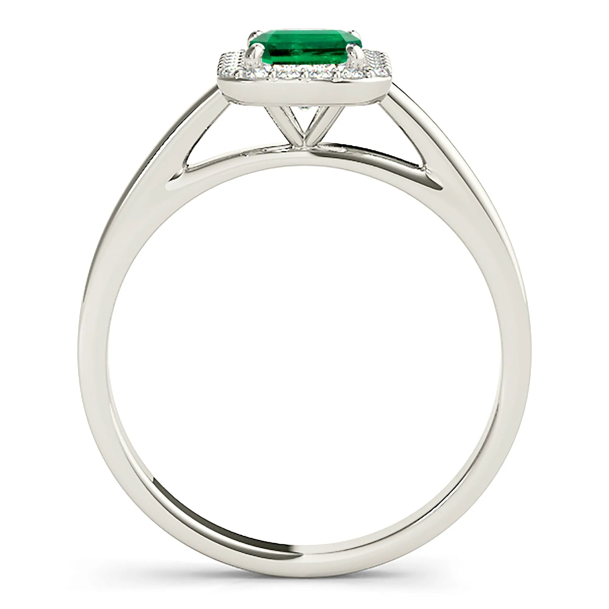 1.00 ct. Genuine Emerald Ring With Halo and Solid Gold Band