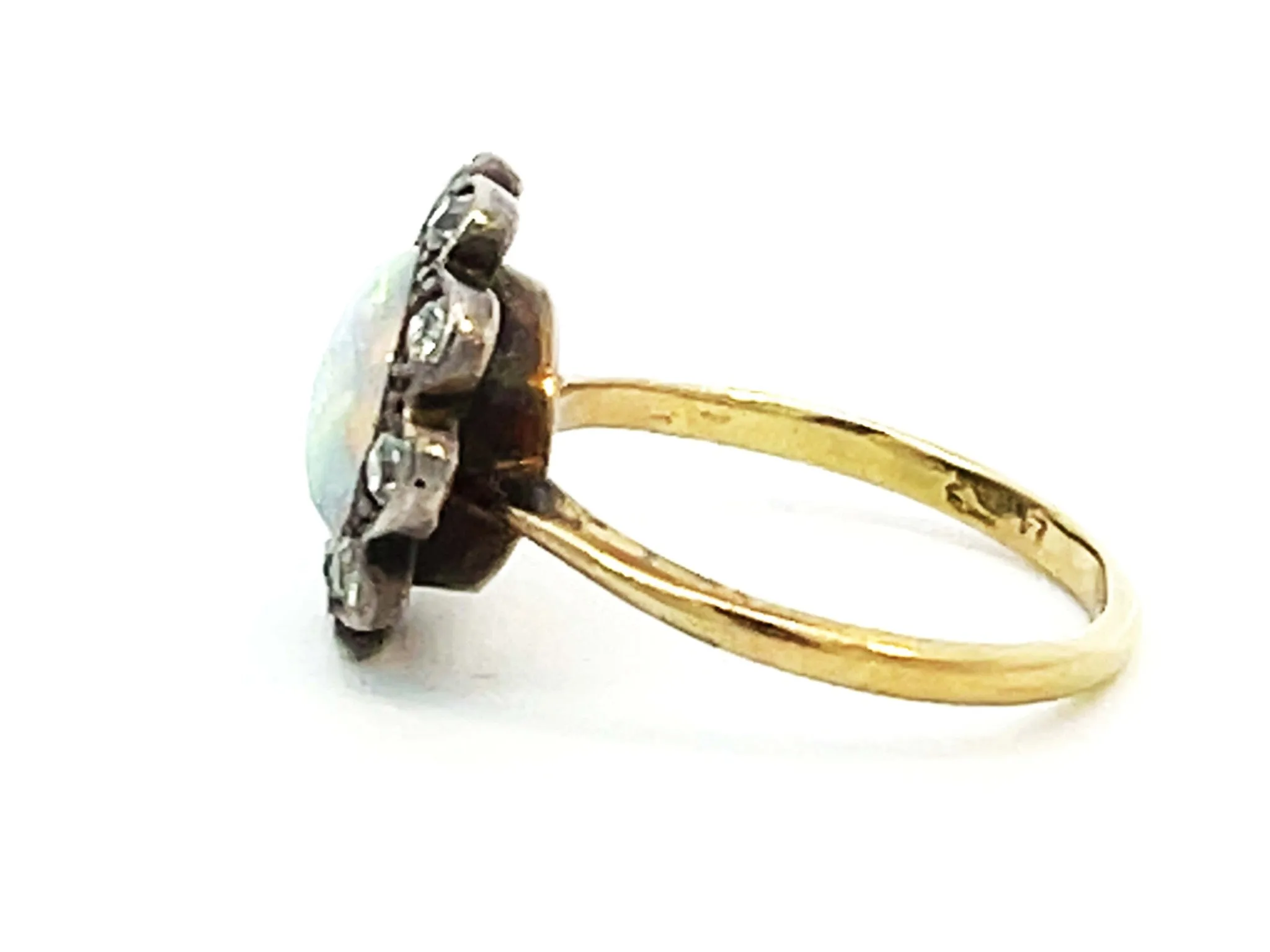 100 Year Old Antique Edwardian Era Opal and Diamond Flower Halo Ring