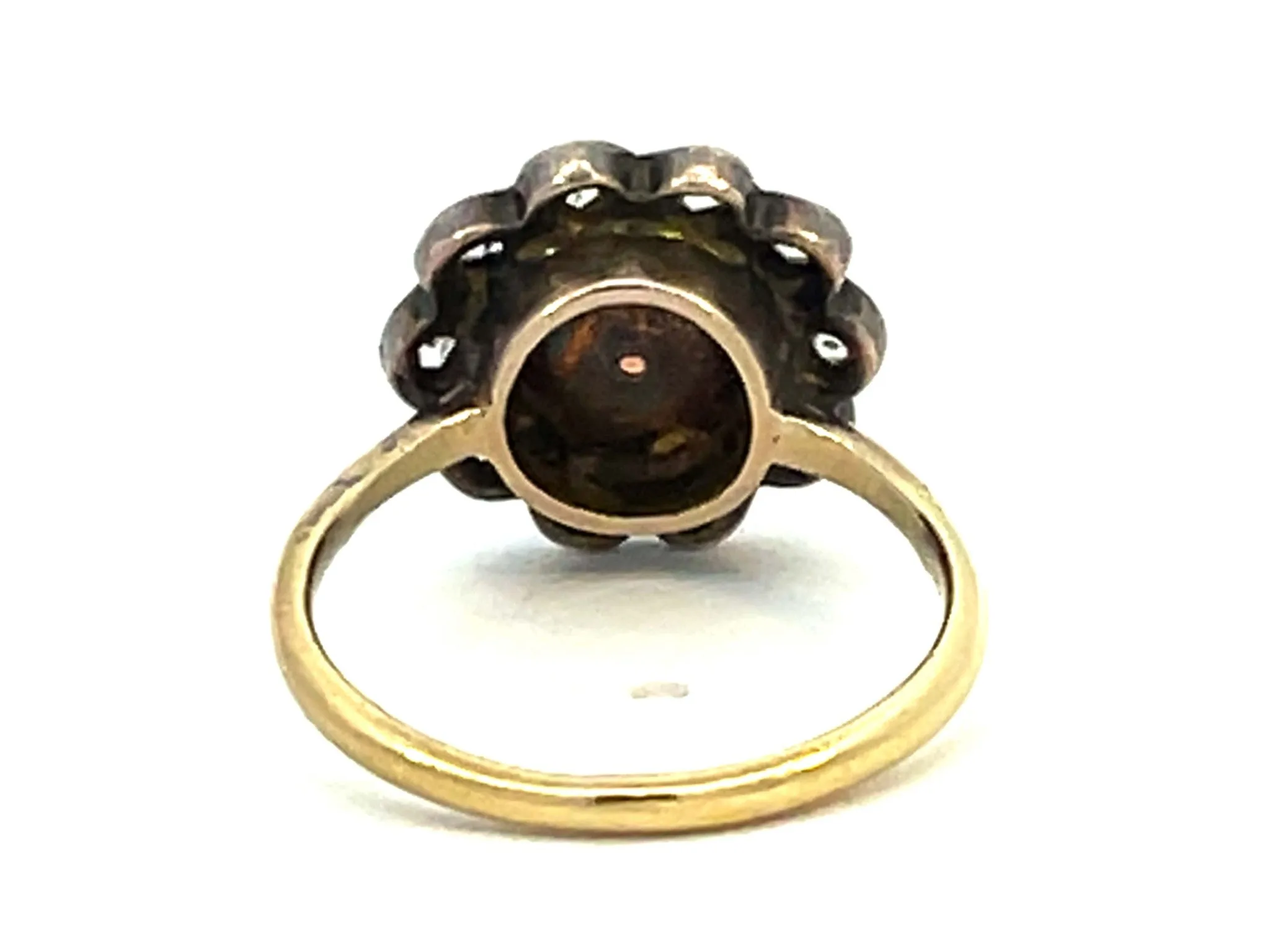 100 Year Old Antique Edwardian Era Opal and Diamond Flower Halo Ring