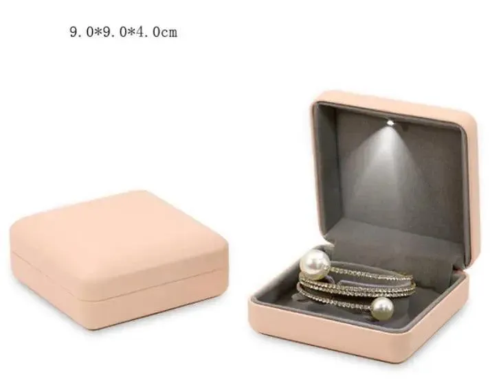 100PCs Wholesale Black LED Proposal Ring Leather Light Jewelry Box