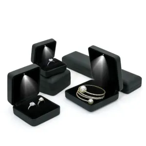 100PCs Wholesale Black LED Proposal Ring Leather Light Jewelry Box