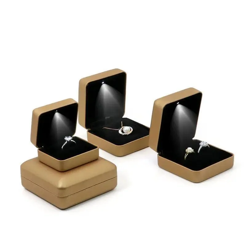 100PCs Wholesale Black LED Proposal Ring Leather Light Jewelry Box