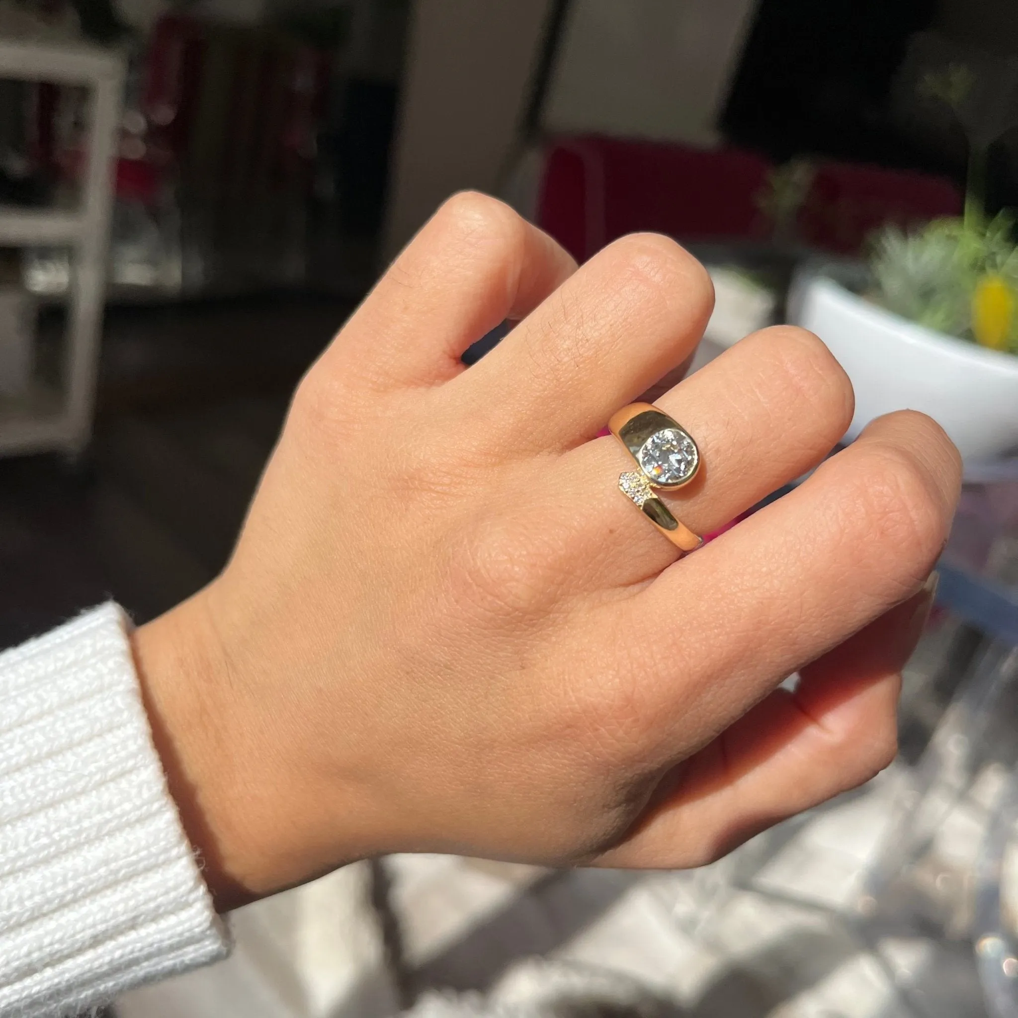 1.02ct Old European Cut Diamond Bypass Ring, GIA K VS1