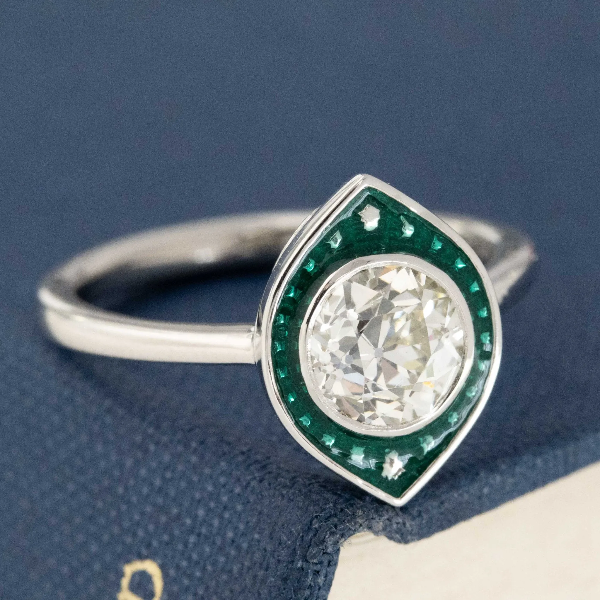 1.07ct Old European Cut Diamond & Enamel Target Ring, GIA L VS2