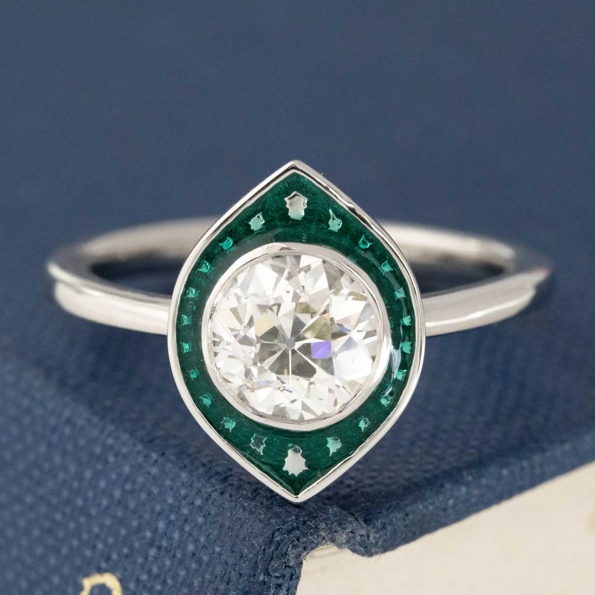 1.07ct Old European Cut Diamond & Enamel Target Ring, GIA L VS2