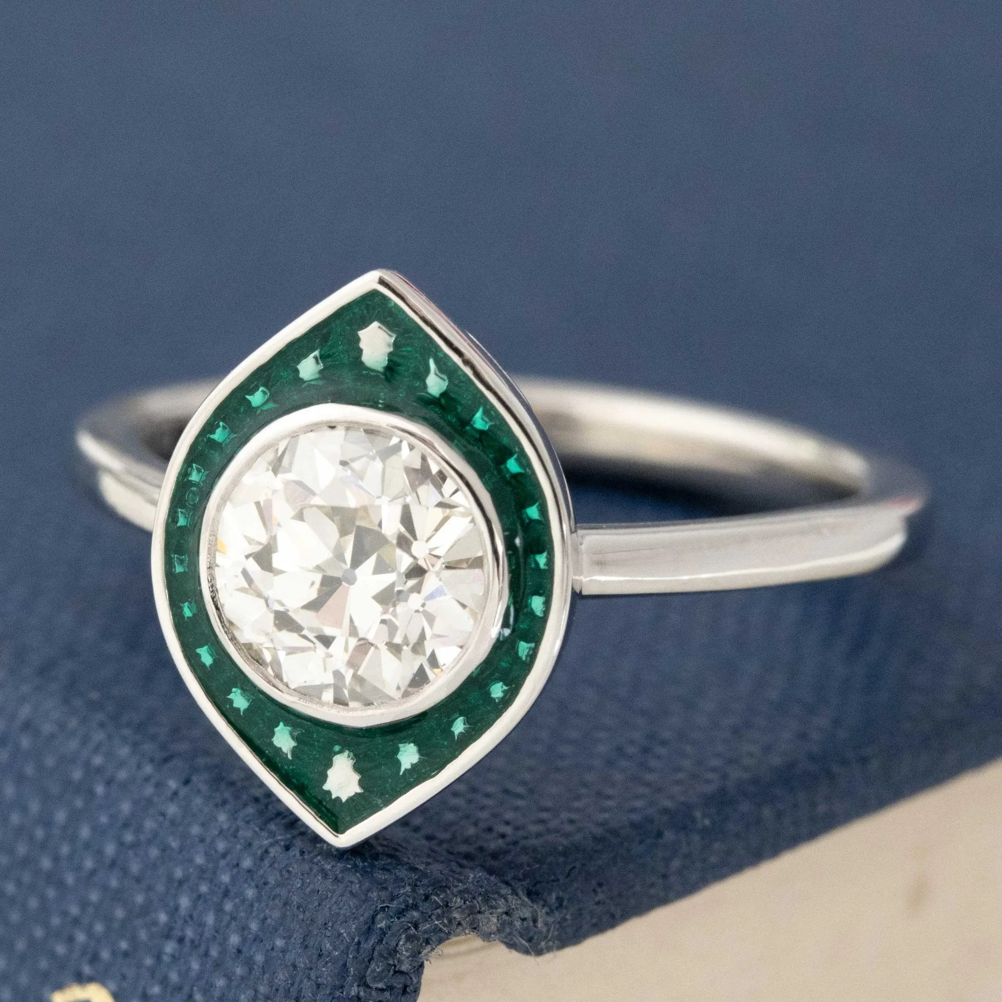 1.07ct Old European Cut Diamond & Enamel Target Ring, GIA L VS2
