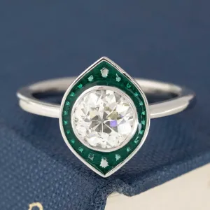 1.07ct Old European Cut Diamond & Enamel Target Ring, GIA L VS2