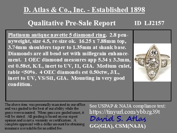1.08ctw Vintage Old European Cut Navette Dinner Ring