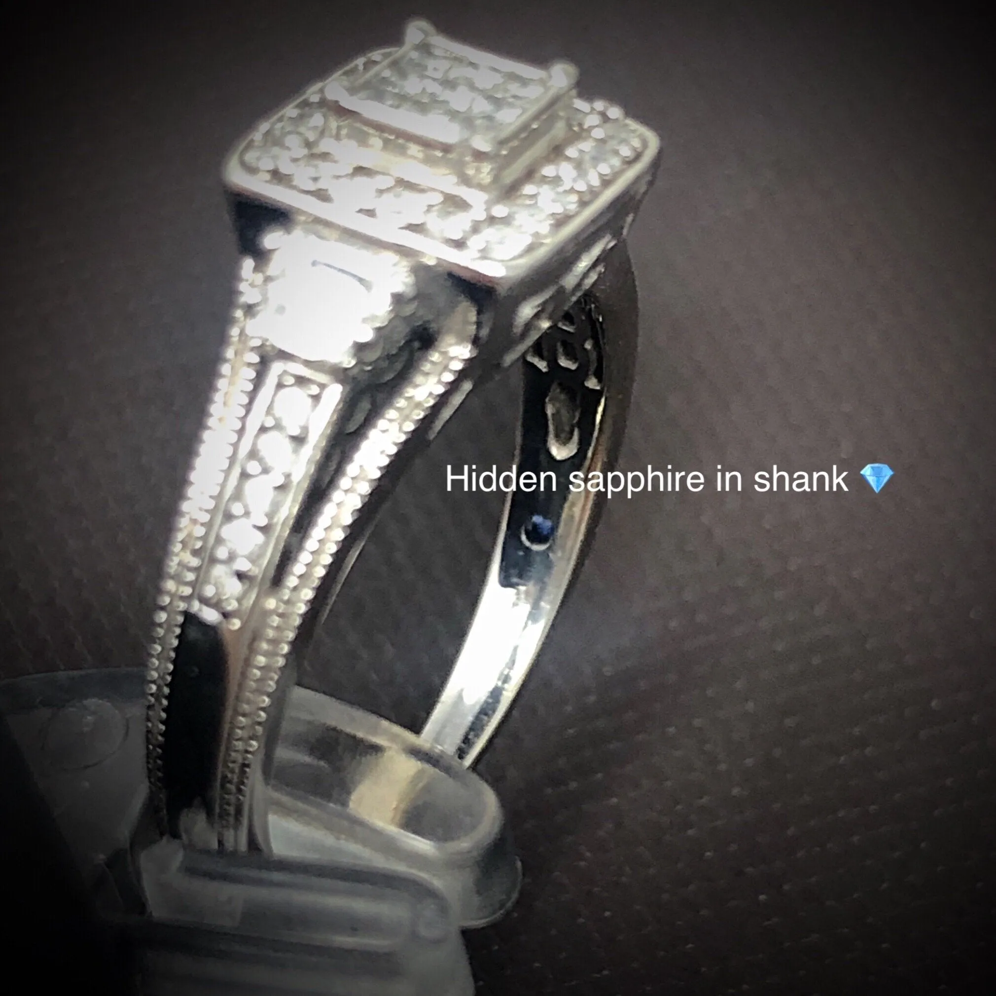 10k White Gold and Diamond Ring with Hidden Sapphire