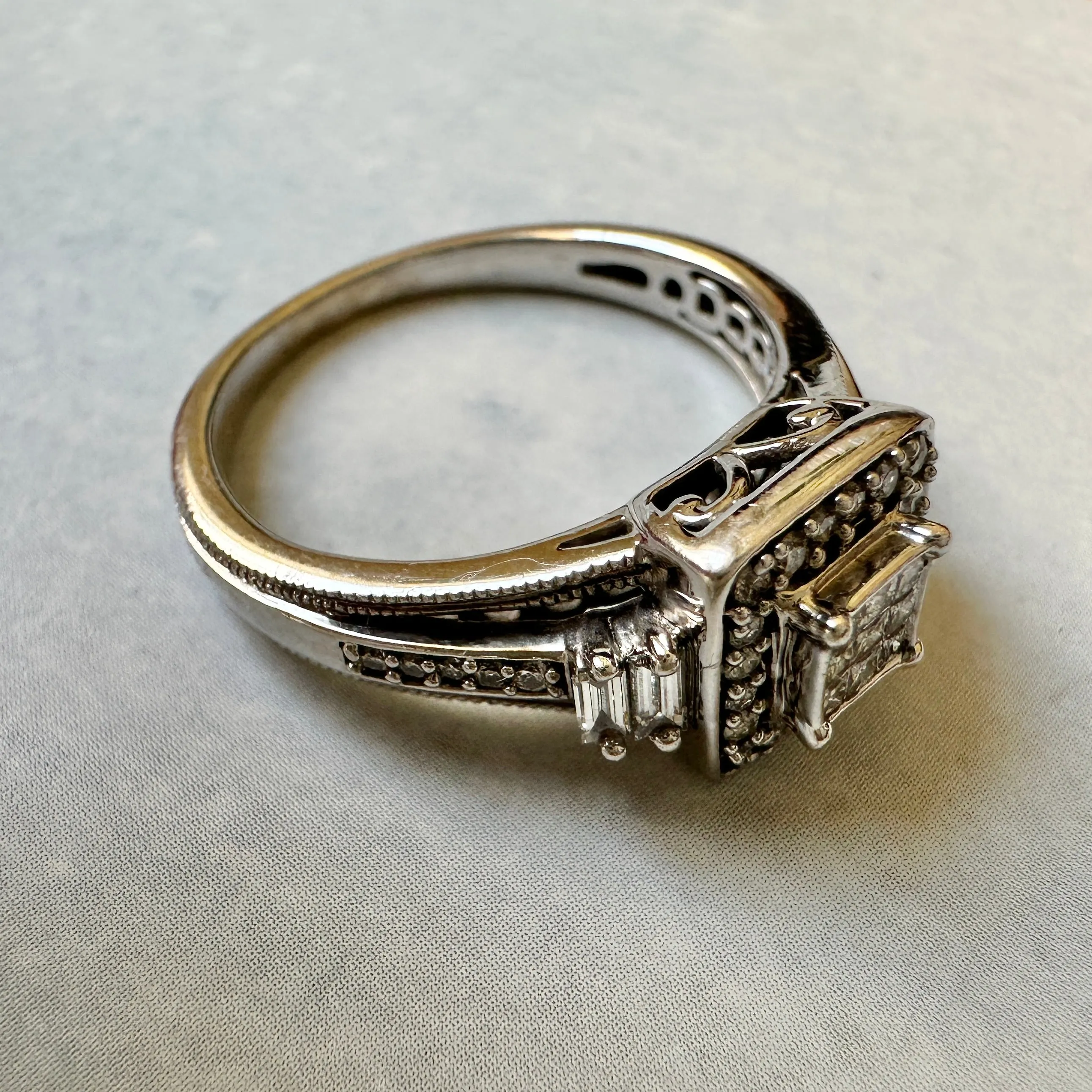 10k White Gold and Diamond Ring with Hidden Sapphire