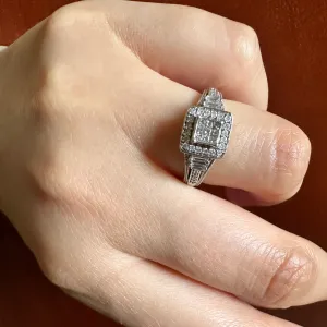 10k White Gold and Diamond Ring with Hidden Sapphire